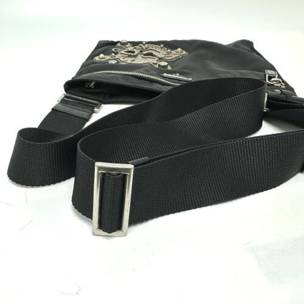 Prada Triangle Skull Flat Shoulder Bag Nylon Black - image 7